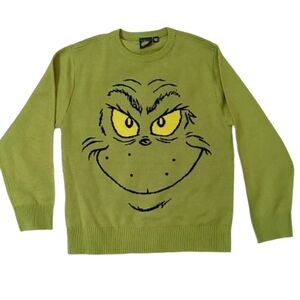 Dr Suess The Grinch Childs Sweater Lime Green Knit Crewneck